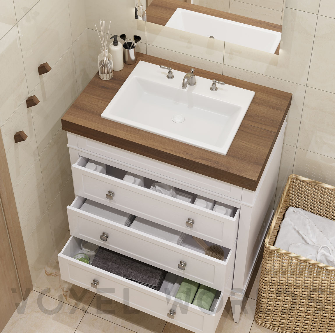White And Blue Vanity Opened